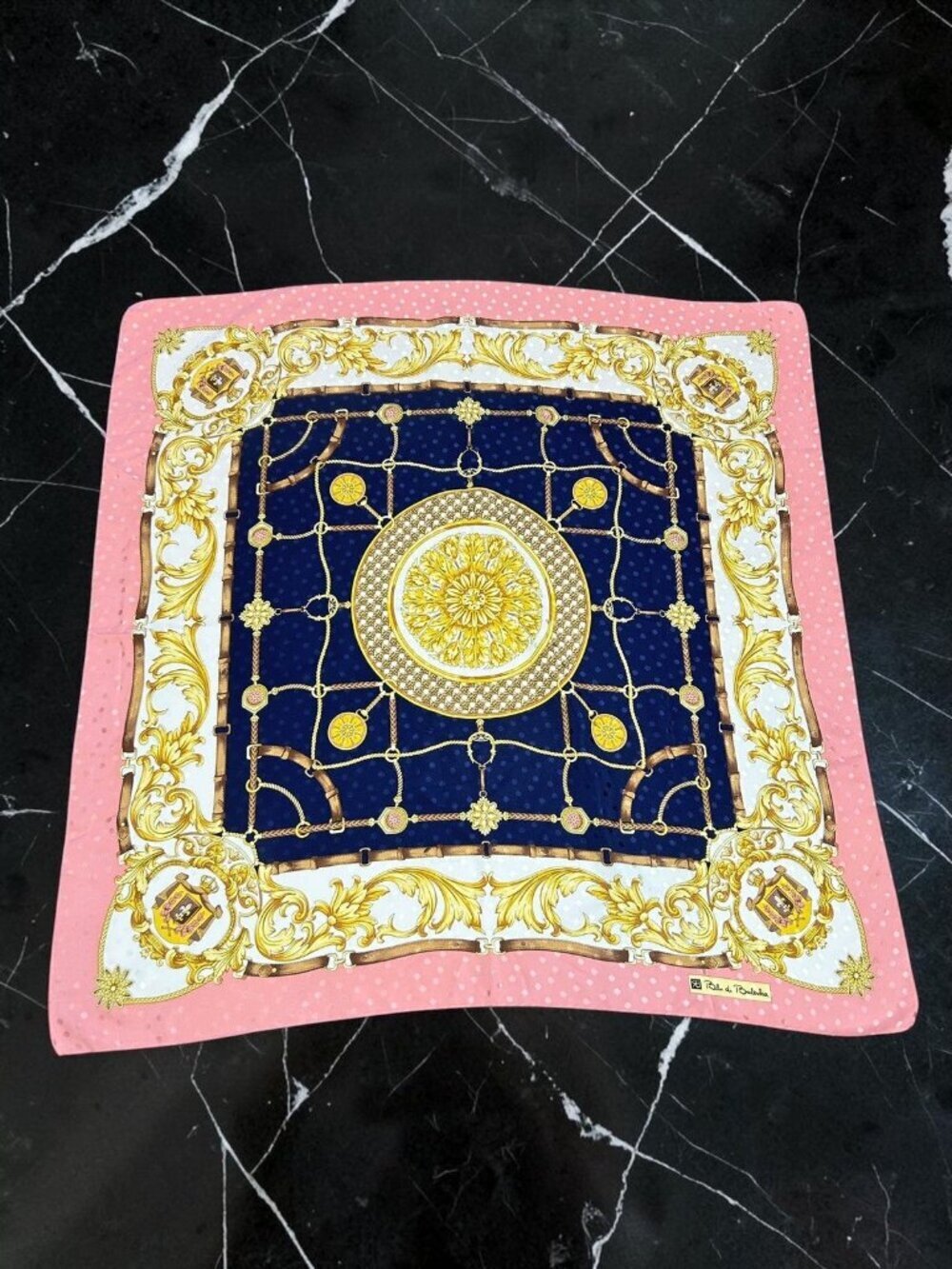 Blu di Balestra Scarf Vintage 100% Silk 34” Square Regal Crest Made in Italy